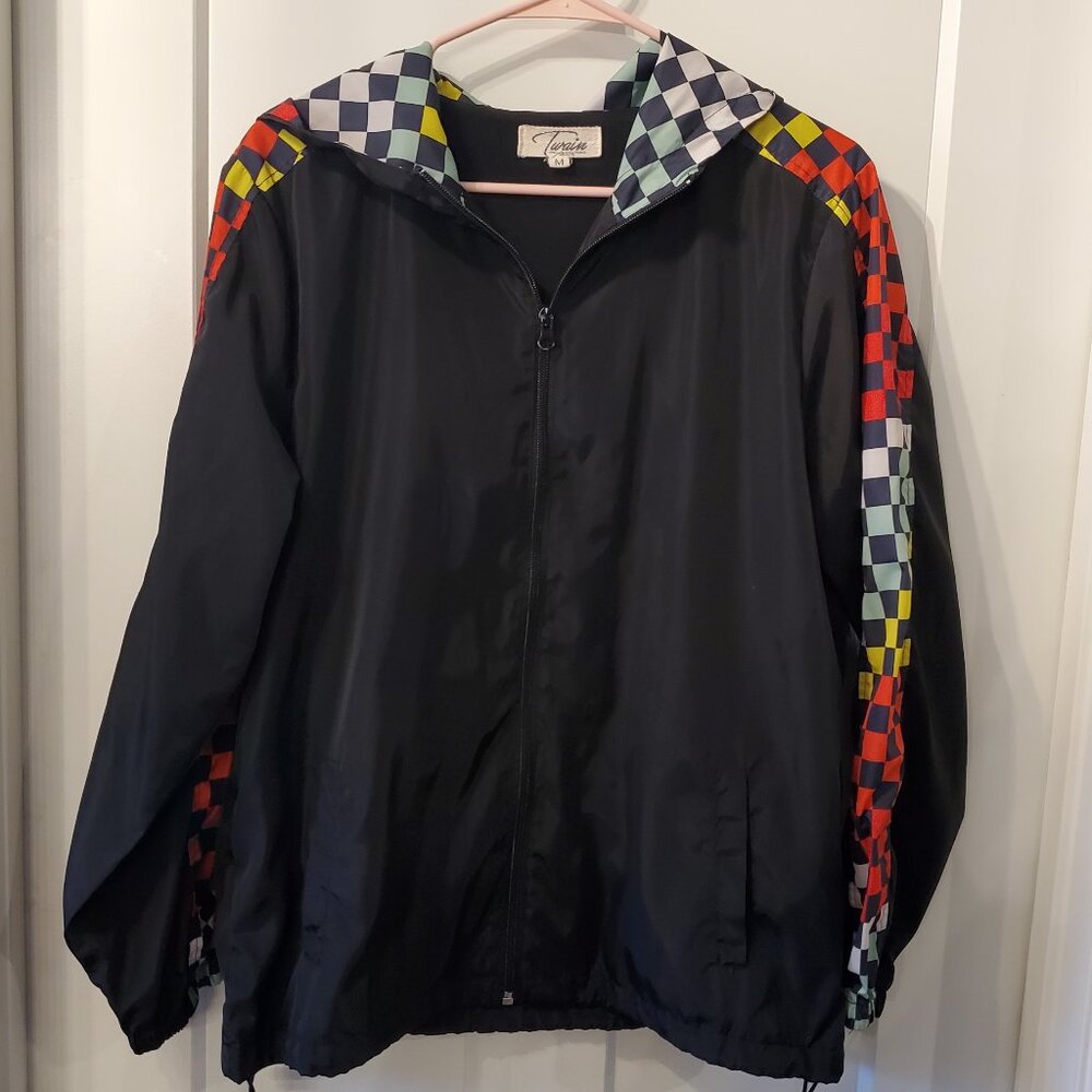 Twain women's windbreaker checkered jacket full zip multicolor- Sz medium
